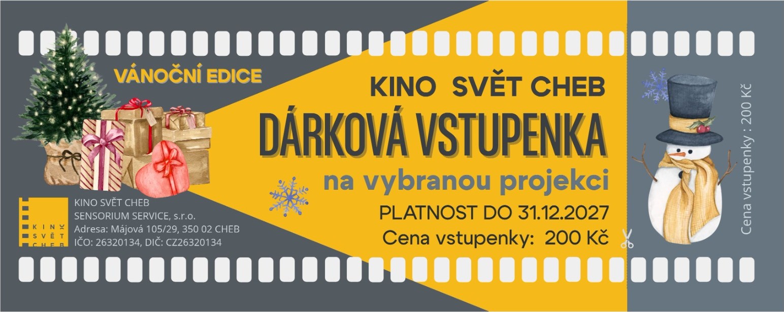 Dárková vstupenka Kina Svět Cheb v hodnotě 200 Kč, platnost do 31.12.2027